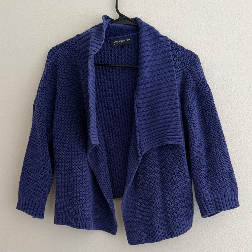 Jones New York Deep Blue Chunky Open-Front Cardigan